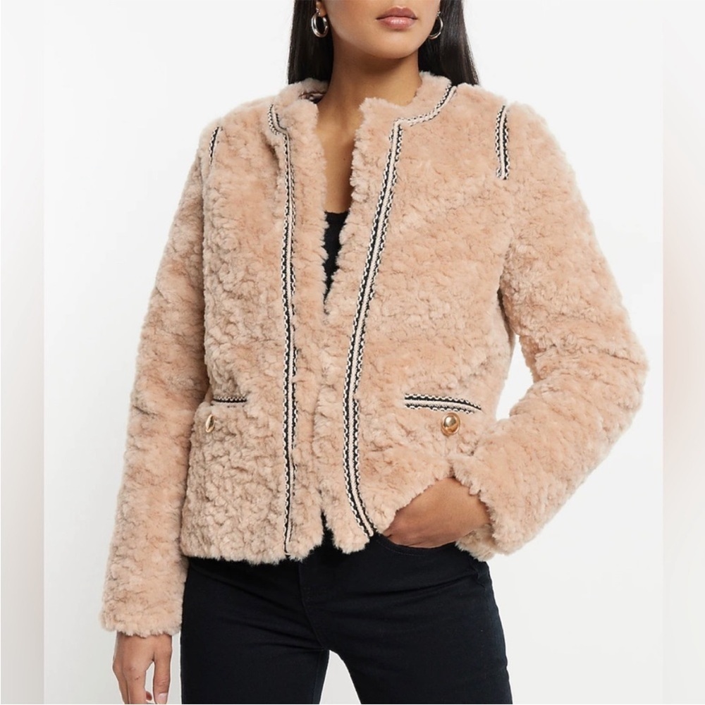 Express Faux Fur Embellished Trim Coat- Size XS